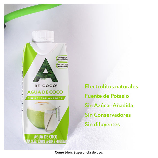 Agua de Coco 330 ML 100% Natural, Paquete de 12