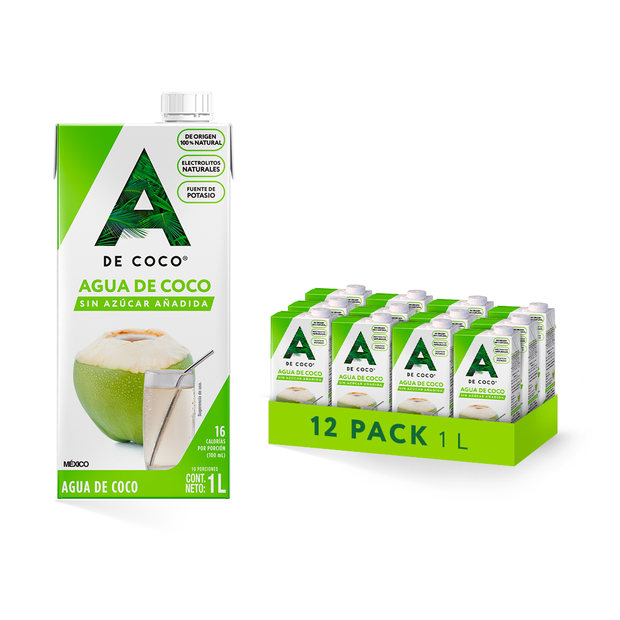 Agua de Coco 1L 100% NATURAL - Paquete de 12