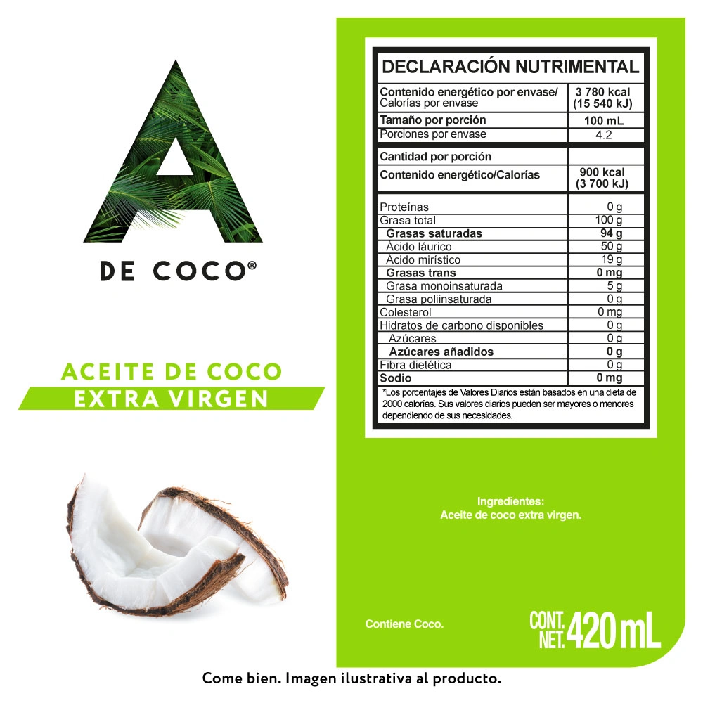 Etiqueta de Aceite de coco extra virgen 420 ml