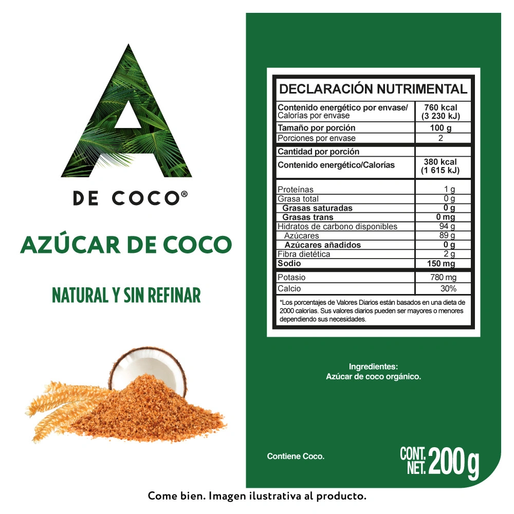 Etiqueta de Azúcar de coco orgánica 200 g