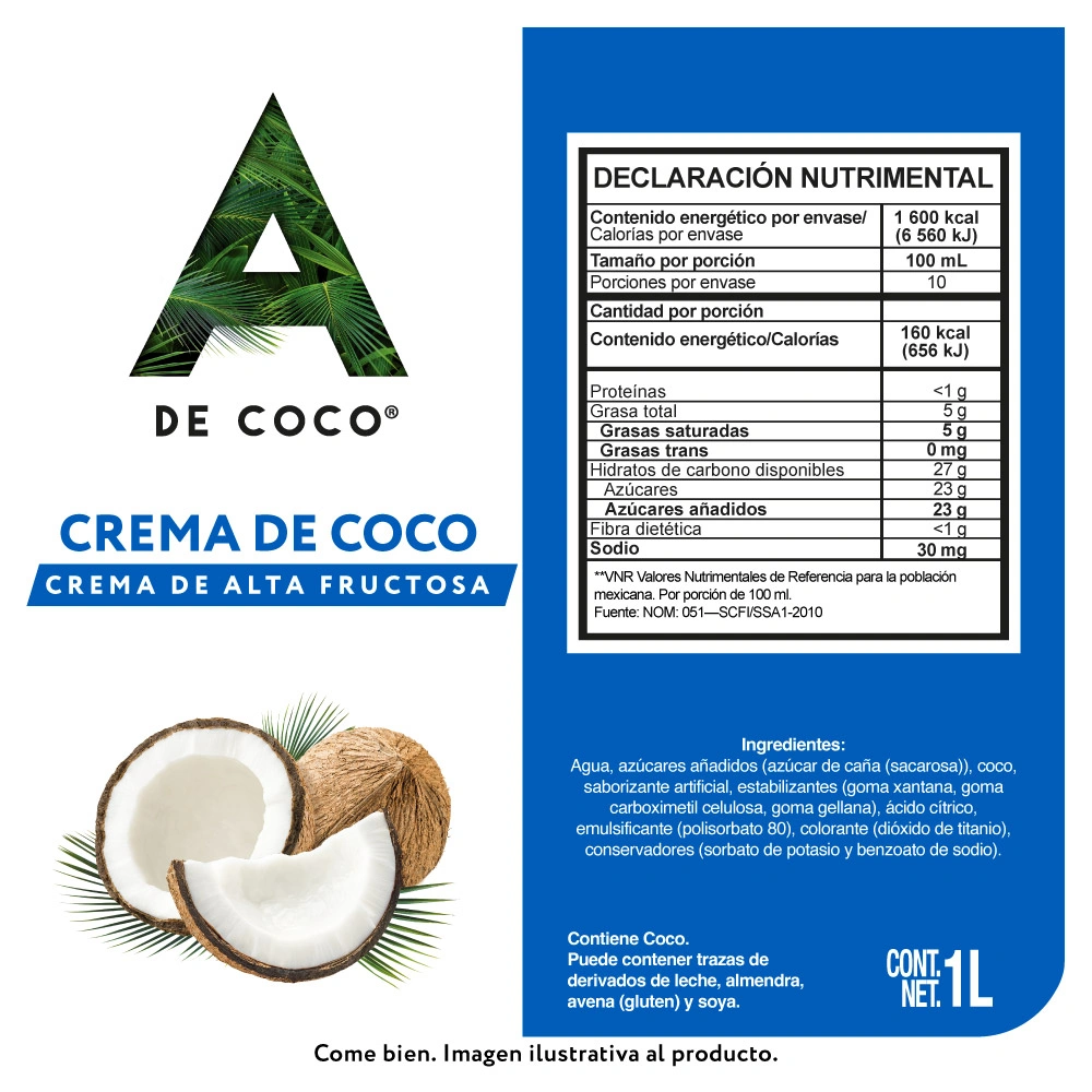 Etiqueta de Crema de coco 1 L