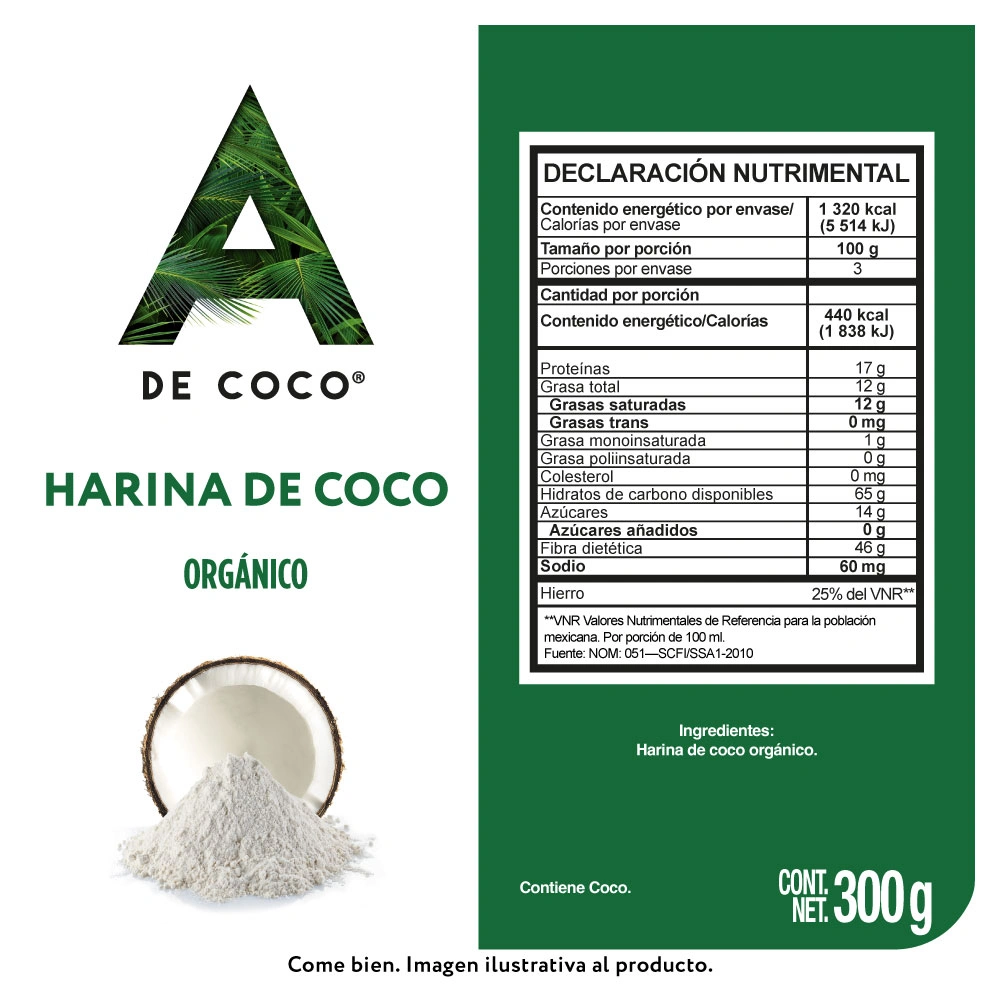 Etiqueta de Harina de coco orgánica 300 g