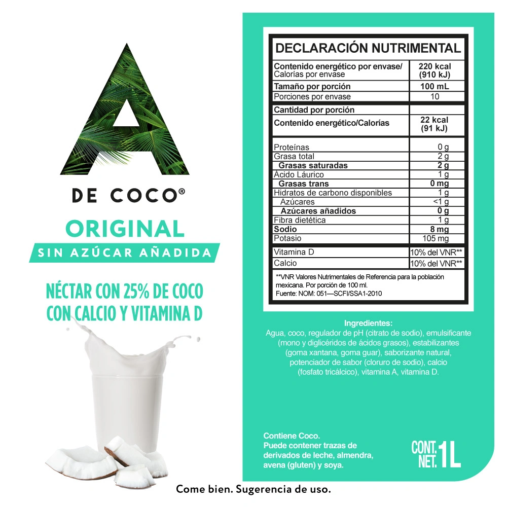 Etiqueta de Néctar con 25% de coco 1 L